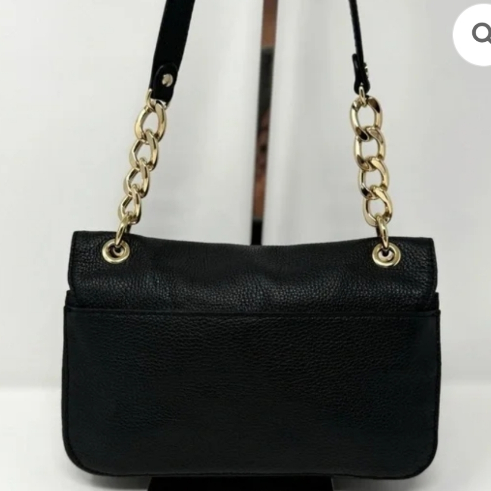 Michael Kors Black Pebbled Shoulder Bag with Gold MK Emblem - Picture 10 of 11